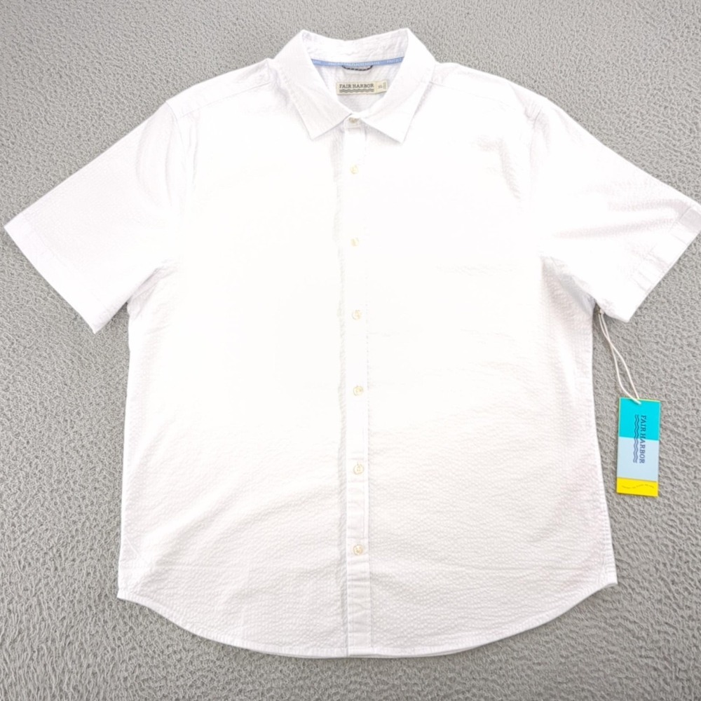 Fair Harbor Shirt Mens XL White Seersucker Organic Cotton Button Up Short Sl